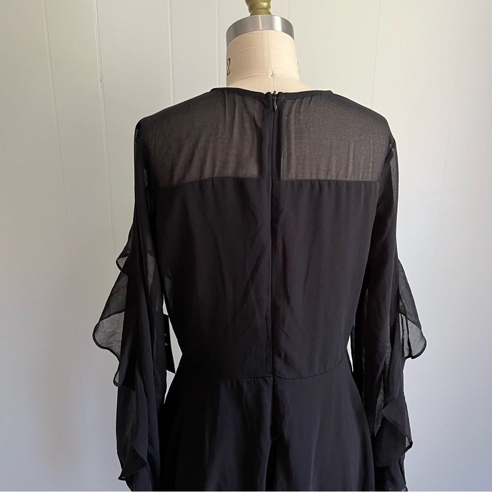 Lulu's NWT Longtime Love Black Long Sleeve Skater Dress Large Sheer Ruffle Goth - Picture 7 of 16